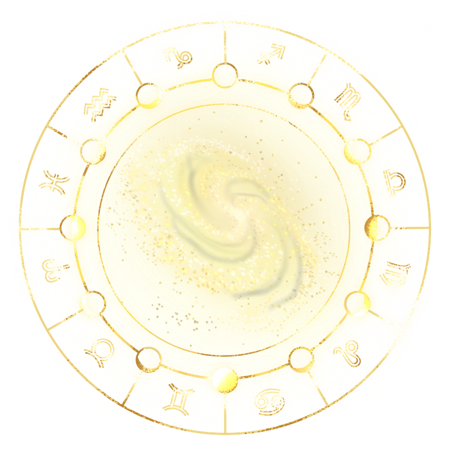 Zodiac wheel medallion with galaxy center, original artwork